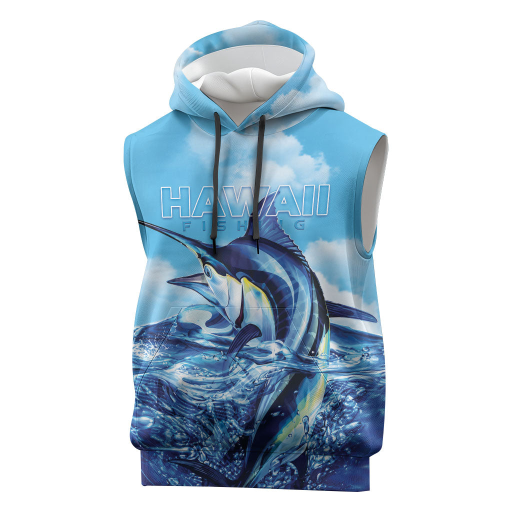 Hawaii Blue Marlin Fishing Sleeveless Hoodie LT05 Blue - Polynesian Pride