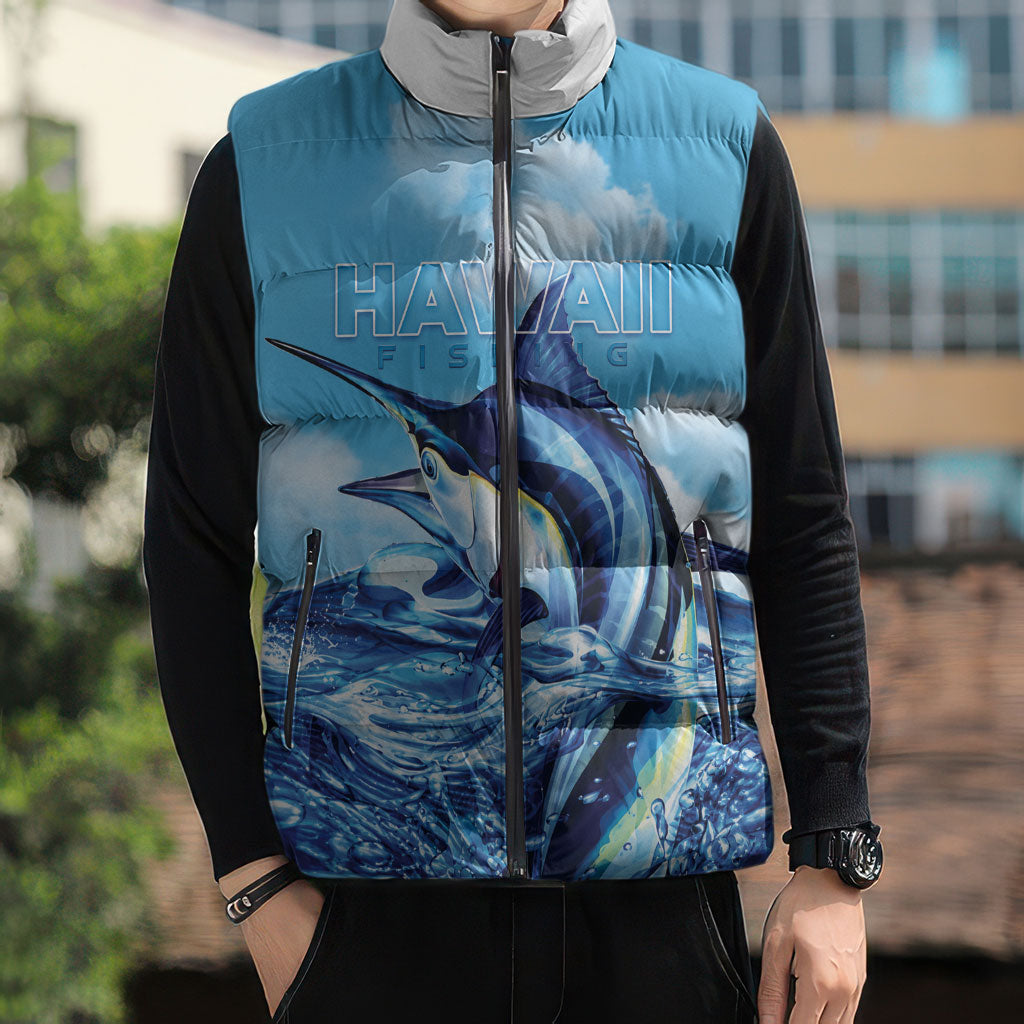 Hawaii Blue Marlin Fishing Sleeveless Puffer Jacket