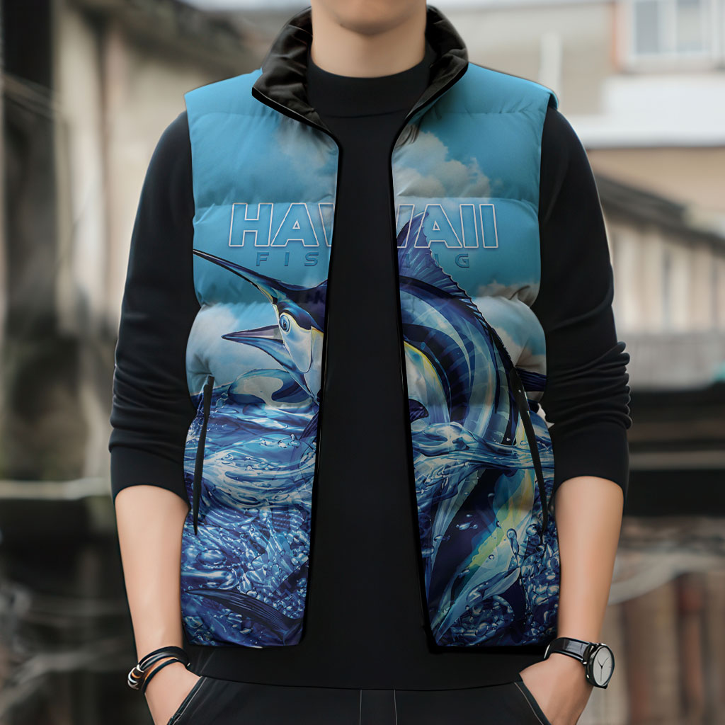 Hawaii Blue Marlin Fishing Sleeveless Puffer Jacket