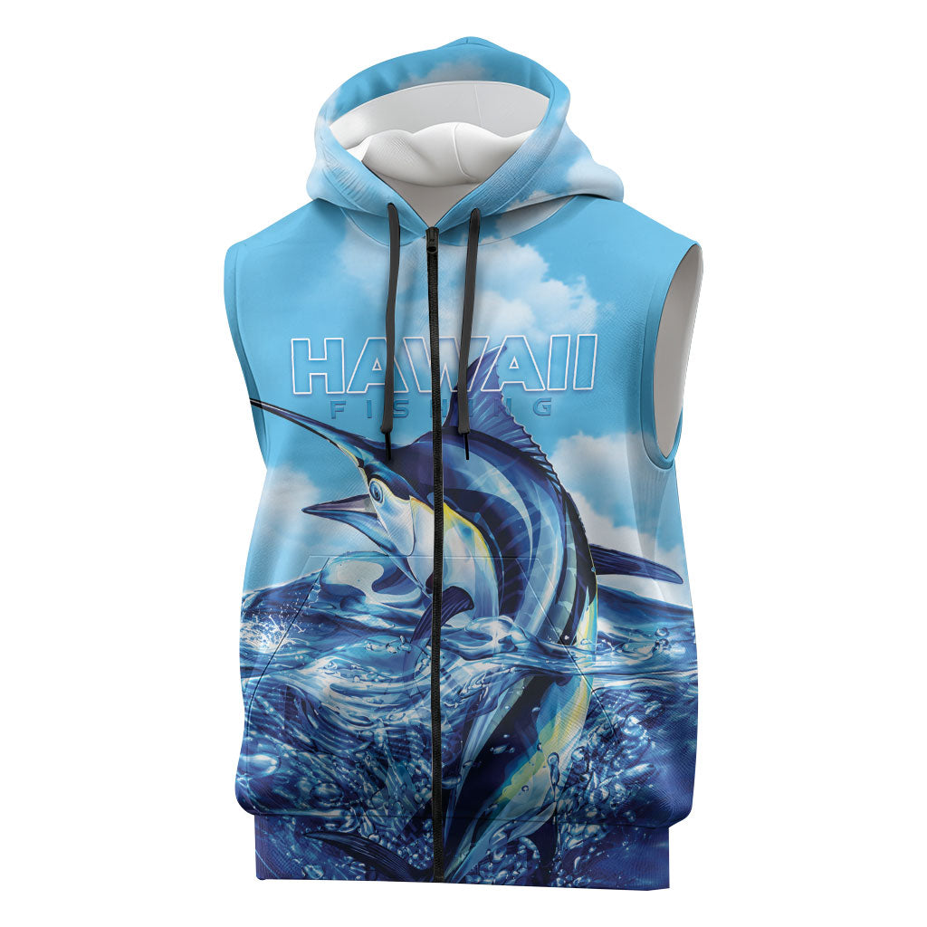 Hawaii Blue Marlin Fishing Sleeveless Zip Hoodie LT05 Blue - Polynesian Pride