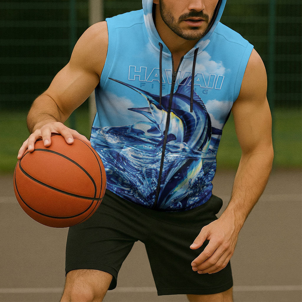 Hawaii Blue Marlin Fishing Sleeveless Zip Hoodie LT05 - Polynesian Pride