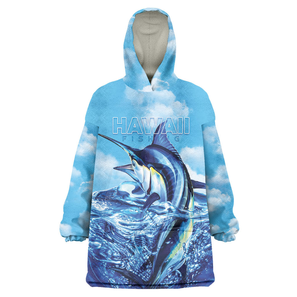 Hawaii Blue Marlin Fishing Wearable Blanket Hoodie LT05 One Size Blue - Polynesian Pride
