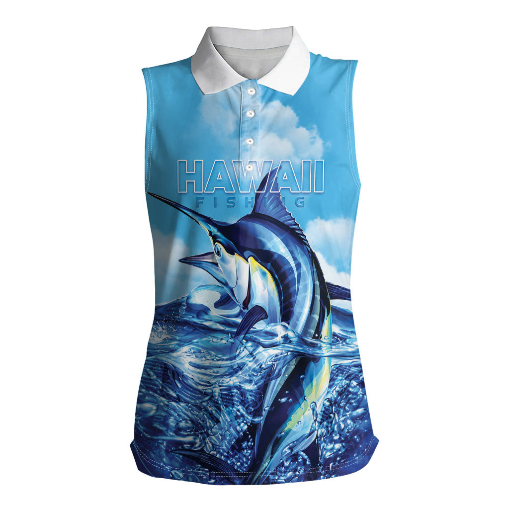 Hawaii Blue Marlin Fishing Women Sleeveless Polo Shirt LT05 Female Blue - Polynesian Pride