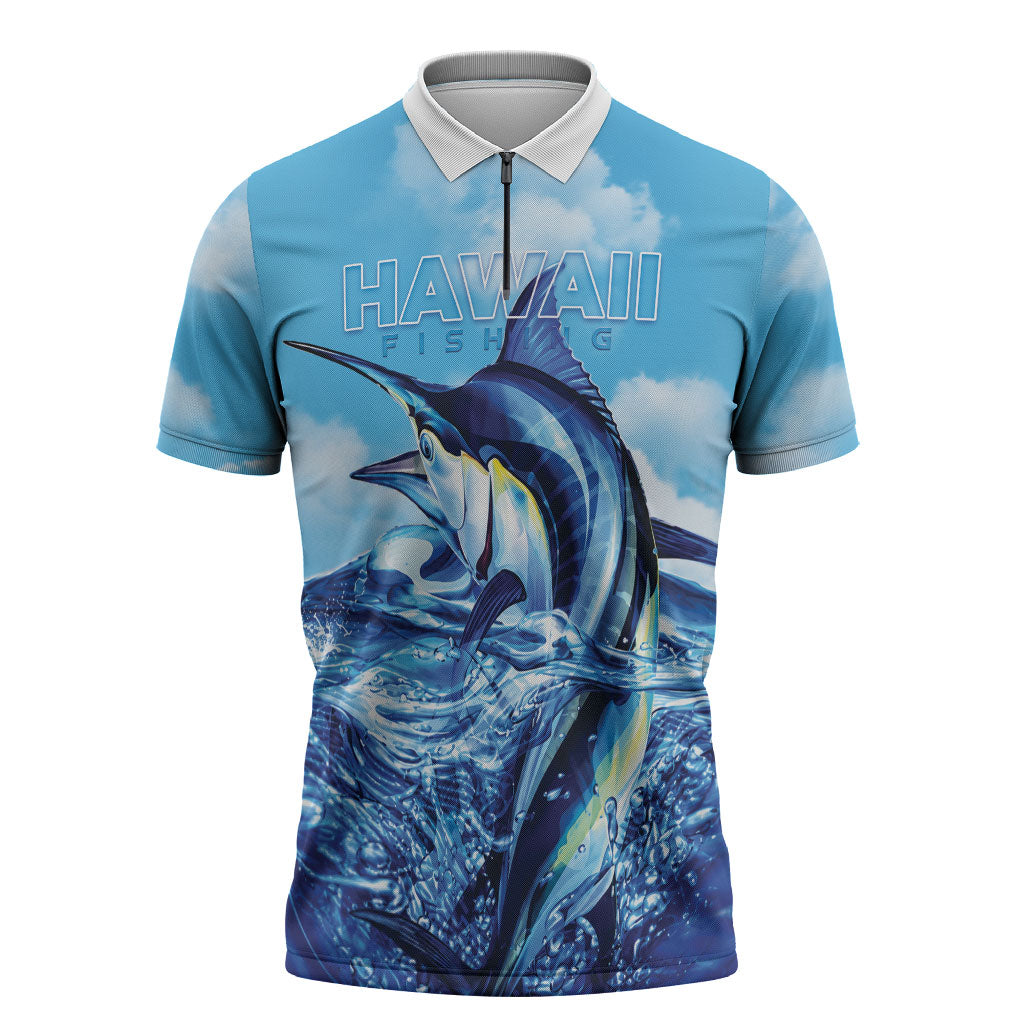 Hawaii Blue Marlin Fishing Zipper Polo Shirt LT05 Blue - Polynesian Pride