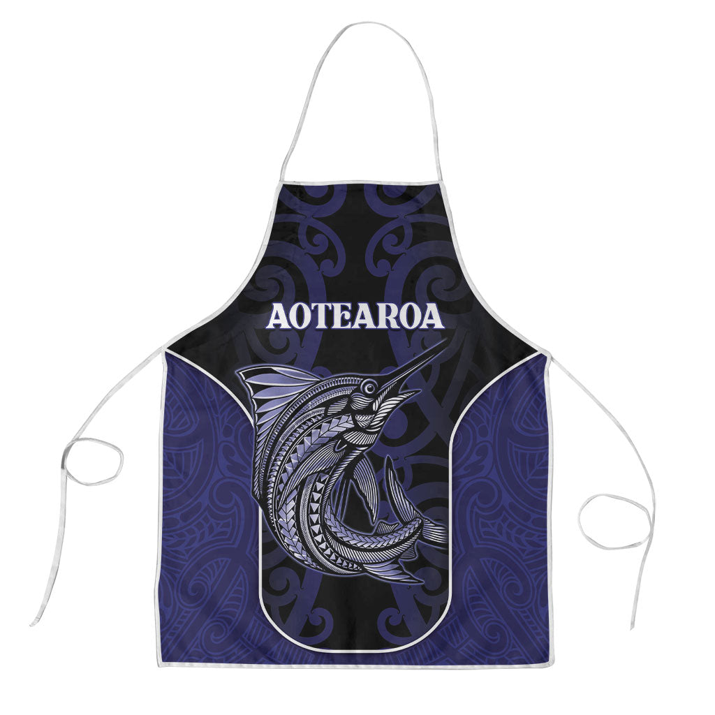New Zealand Aotearoa Apron Blue Marlin Fishing Maori Pattern LT05 Black - Polynesian Pride