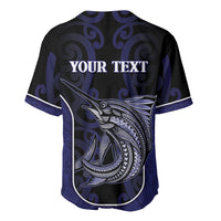Personalised New Zealand Aotearoa Baseball Jersey Blue Marlin Fishing Maori Pattern LT05 - Polynesian Pride