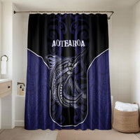 New Zealand Aotearoa Bathroom Set Blue Marlin Fishing Maori Pattern LT05 Shower Curtain Only Black - Polynesian Pride