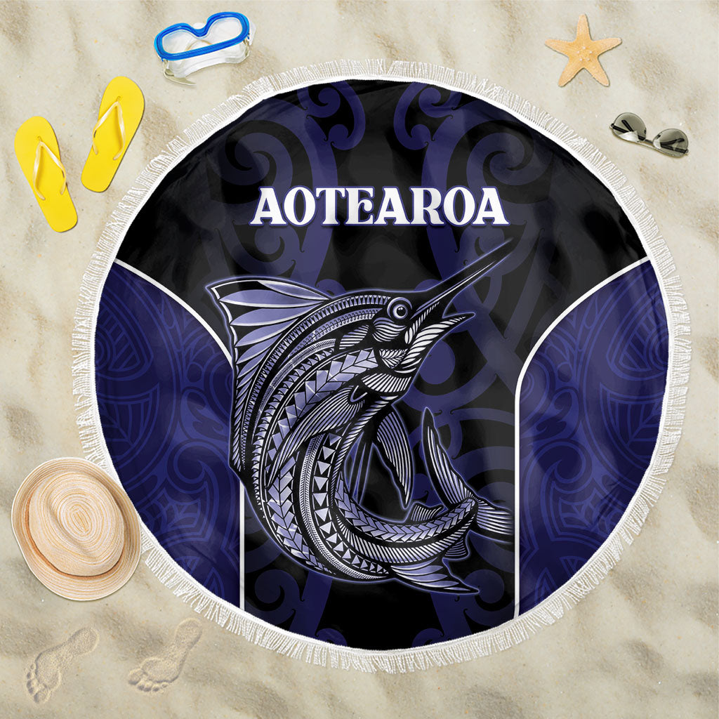 New Zealand Aotearoa Beach Blanket Blue Marlin Fishing Maori Pattern LT05 One Size 150cm Black - Polynesian Pride