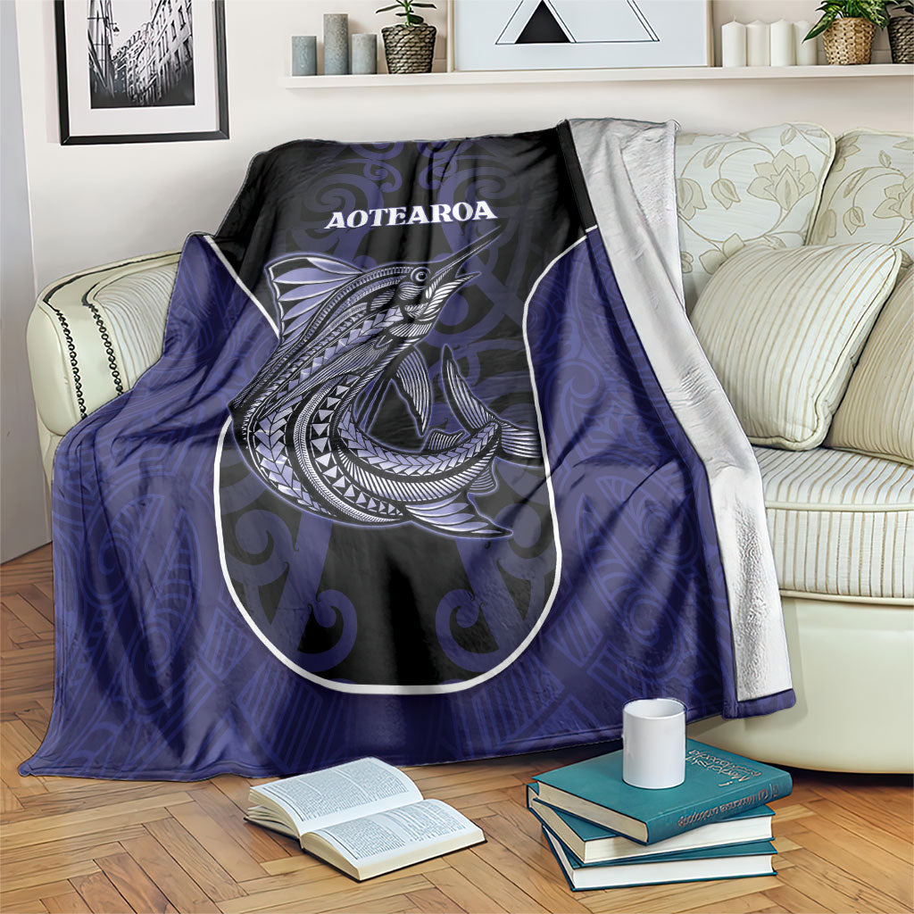 New Zealand Aotearoa Blanket Blue Marlin Fishing Maori Pattern LT05 Black - Polynesian Pride