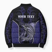 Personalised New Zealand Aotearoa Bomber Puffer Jacket Blue Marlin Fishing Maori Pattern LT05 - Polynesian Pride