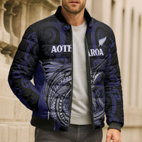 Personalised New Zealand Aotearoa Bomber Puffer Jacket Blue Marlin Fishing Maori Pattern LT05 - Polynesian Pride