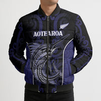 Personalised New Zealand Aotearoa Bomber Puffer Jacket Blue Marlin Fishing Maori Pattern LT05 - Polynesian Pride