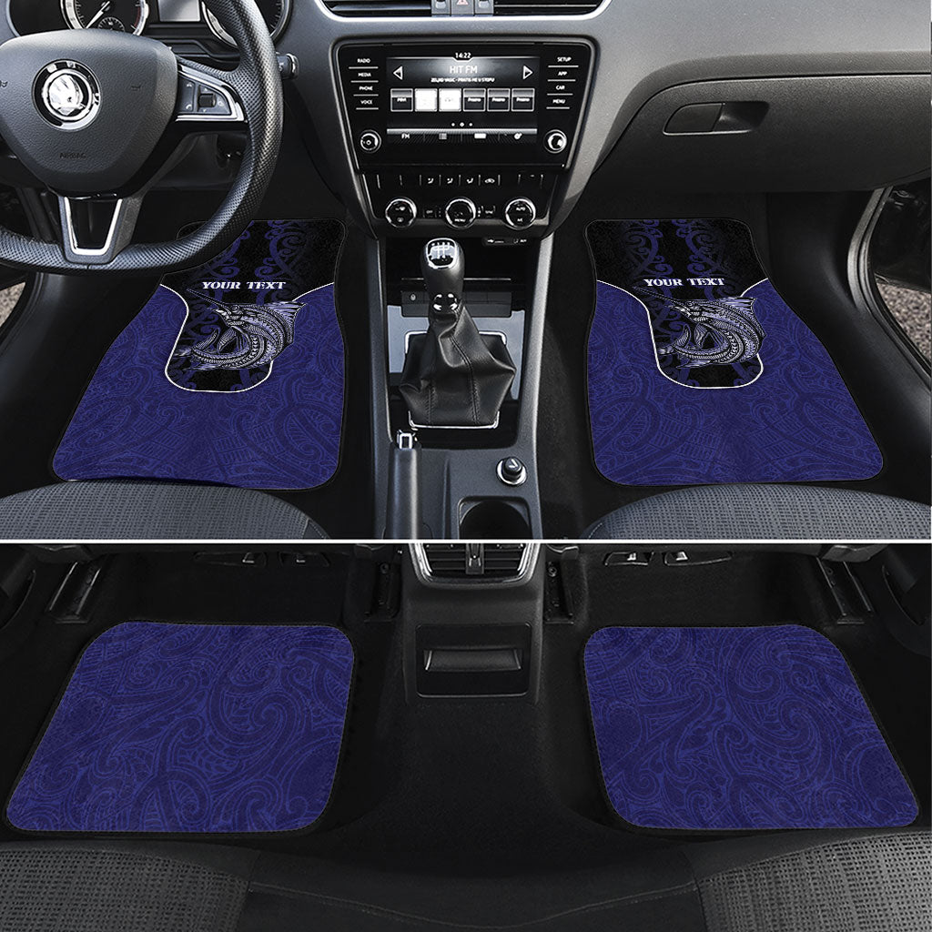 Personalised New Zealand Aotearoa Car Mats Blue Marlin Fishing Maori Pattern LT05 Set 4pcs Black - Polynesian Pride