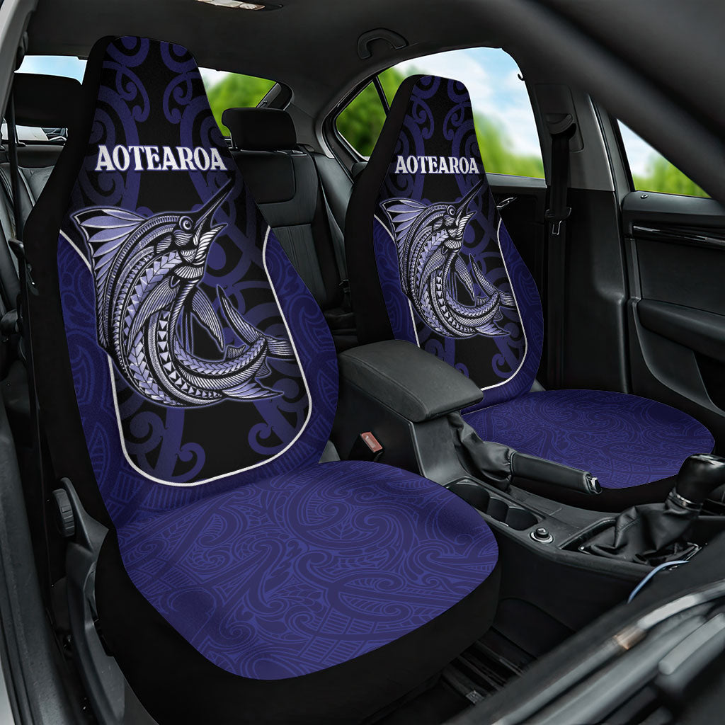 New Zealand Aotearoa Car Seat Cover Blue Marlin Fishing Maori Pattern LT05 One Size Black - Polynesian Pride