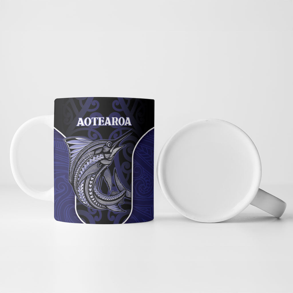 Personalised New Zealand Aotearoa Ceramic Mug Blue Marlin Fishing Maori Pattern LT05 - Polynesian Pride
