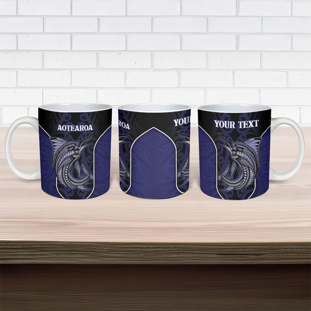 Personalised New Zealand Aotearoa Ceramic Mug Blue Marlin Fishing Maori Pattern LT05 - Polynesian Pride