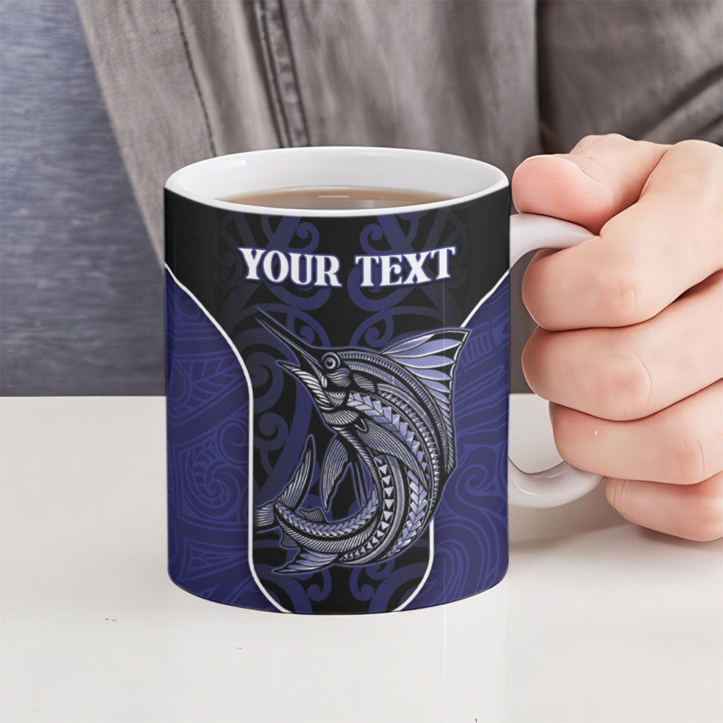 Personalised New Zealand Aotearoa Ceramic Mug Blue Marlin Fishing Maori Pattern LT05 - Polynesian Pride