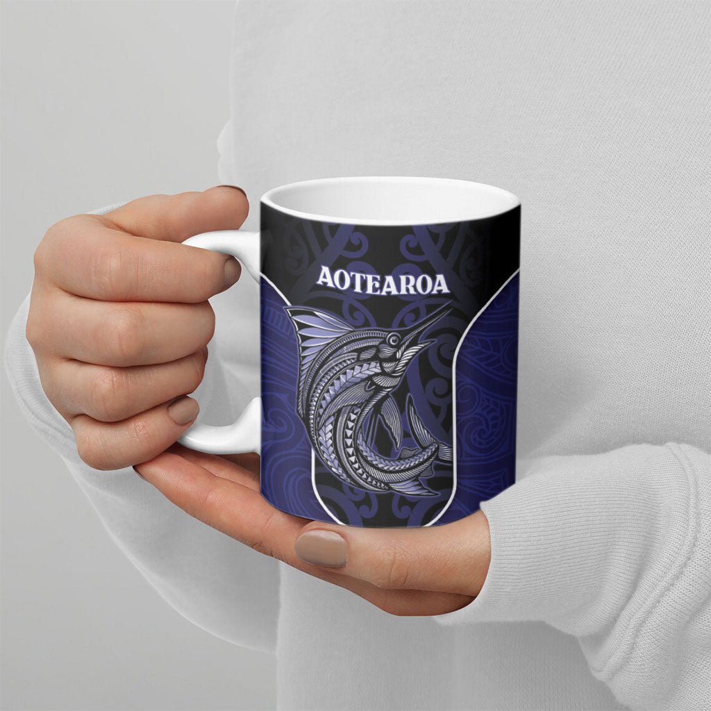 Personalised New Zealand Aotearoa Ceramic Mug Blue Marlin Fishing Maori Pattern LT05 - Polynesian Pride