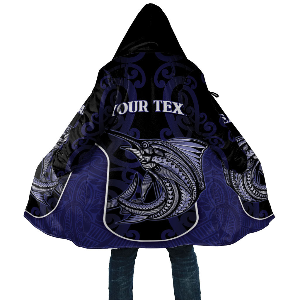 Personalised New Zealand Aotearoa Cloak Blue Marlin Fishing Maori Pattern LT05 Unisex Black - Polynesian Pride