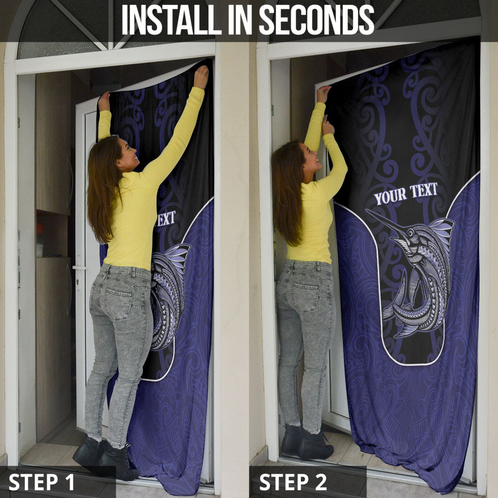 Personalised New Zealand Aotearoa Door Cover Blue Marlin Fishing Maori Pattern LT05 - Polynesian Pride