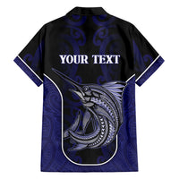 Personalised New Zealand Aotearoa Family Matching Long Sleeve Bodycon Dress and Hawaiian Shirt Blue Marlin Fishing Maori Pattern