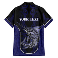 Personalised New Zealand Aotearoa Family Matching Mermaid Dress and Hawaiian Shirt Blue Marlin Fishing Maori Pattern