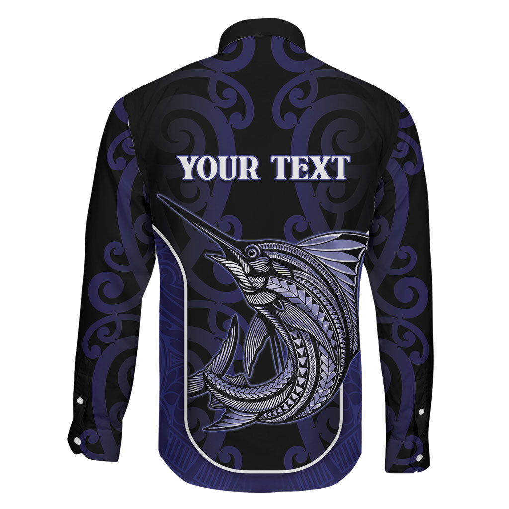 Personalised New Zealand Aotearoa Family Matching Short Sleeve Bodycon Dress and Hawaiian Shirt Blue Marlin Fishing Maori Pattern