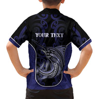 Personalised New Zealand Aotearoa Family Matching Summer Maxi Dress and Hawaiian Shirt Blue Marlin Fishing Maori Pattern