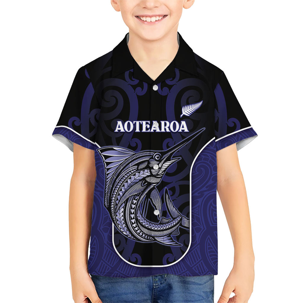 Personalised New Zealand Aotearoa Family Matching Summer Maxi Dress and Hawaiian Shirt Blue Marlin Fishing Maori Pattern