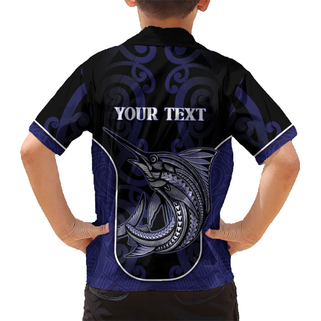 Personalised New Zealand Aotearoa Family Matching Tank Maxi Dress and Hawaiian Shirt Blue Marlin Fishing Maori Pattern