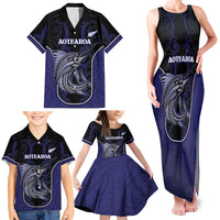 Personalised New Zealand Aotearoa Family Matching Tank Maxi Dress and Hawaiian Shirt Blue Marlin Fishing Maori Pattern
