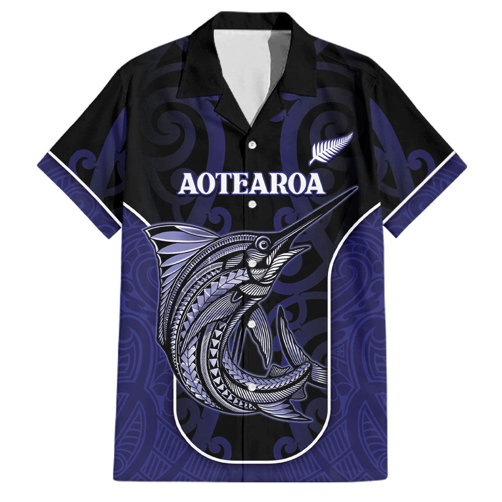 Personalised New Zealand Aotearoa Family Matching Tank Maxi Dress and Hawaiian Shirt Blue Marlin Fishing Maori Pattern