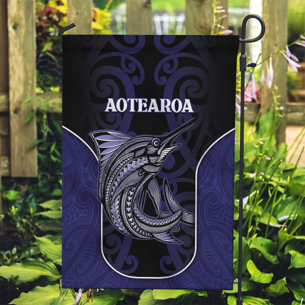 New Zealand Aotearoa Garden Flag Blue Marlin Fishing Maori Pattern LT05 Garden Flag Black - Polynesian Pride