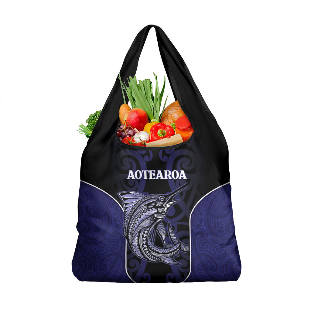New Zealand Aotearoa Grocery Bag Blue Marlin Fishing Maori Pattern LT05 1-pack One Size Black - Polynesian Pride