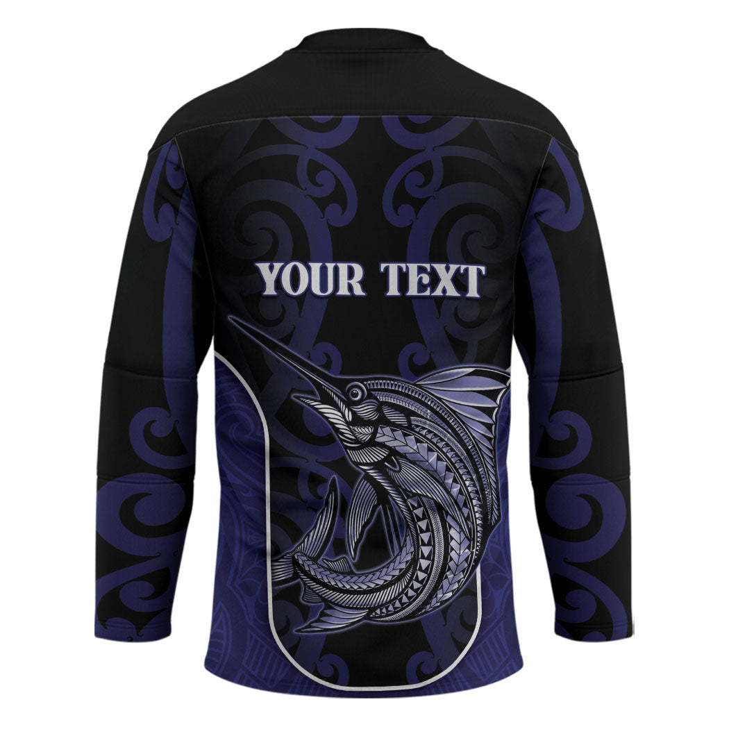 Personalised New Zealand Aotearoa Hockey Jersey Blue Marlin Fishing Maori Pattern LT05 - Polynesian Pride