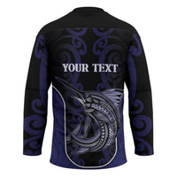 Personalised New Zealand Aotearoa Hockey Jersey Blue Marlin Fishing Maori Pattern LT05 - Polynesian Pride