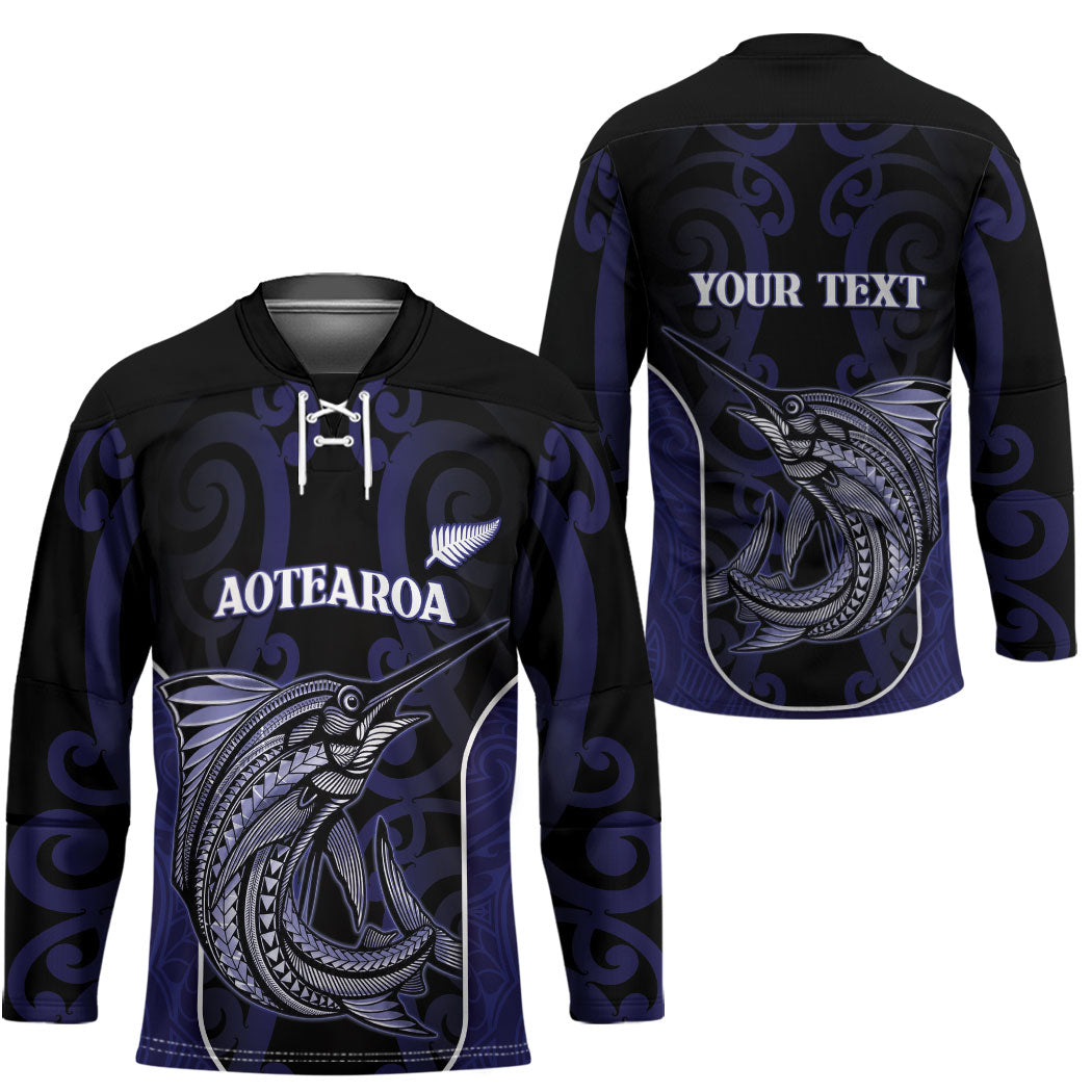 Personalised New Zealand Aotearoa Hockey Jersey Blue Marlin Fishing Maori Pattern LT05 - Polynesian Pride