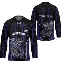 Personalised New Zealand Aotearoa Hockey Jersey Blue Marlin Fishing Maori Pattern LT05 - Polynesian Pride
