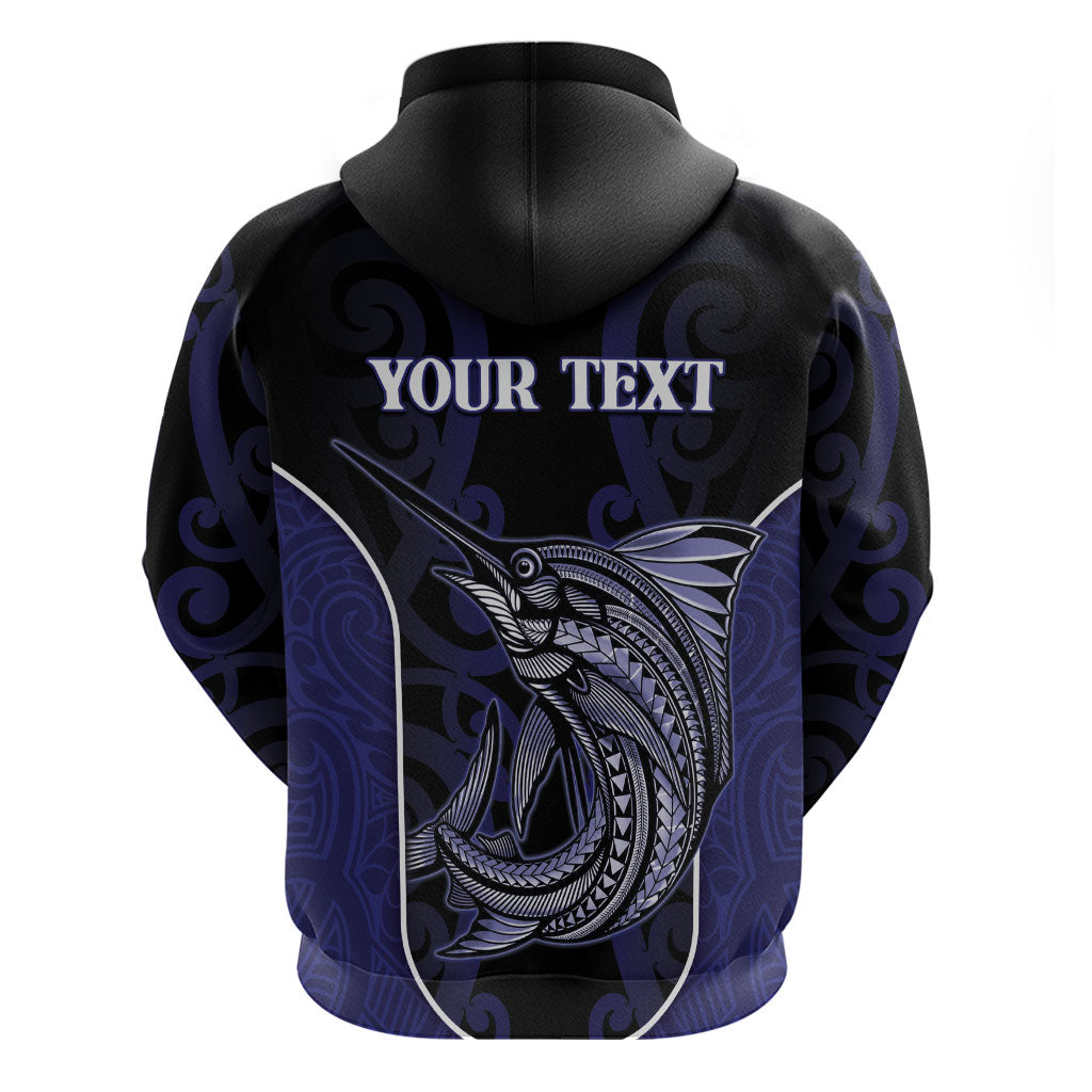 Personalised New Zealand Aotearoa Hoodie Blue Marlin Fishing Maori Pattern LT05 - Polynesian Pride