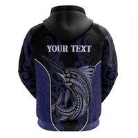 Personalised New Zealand Aotearoa Hoodie Blue Marlin Fishing Maori Pattern LT05 - Polynesian Pride