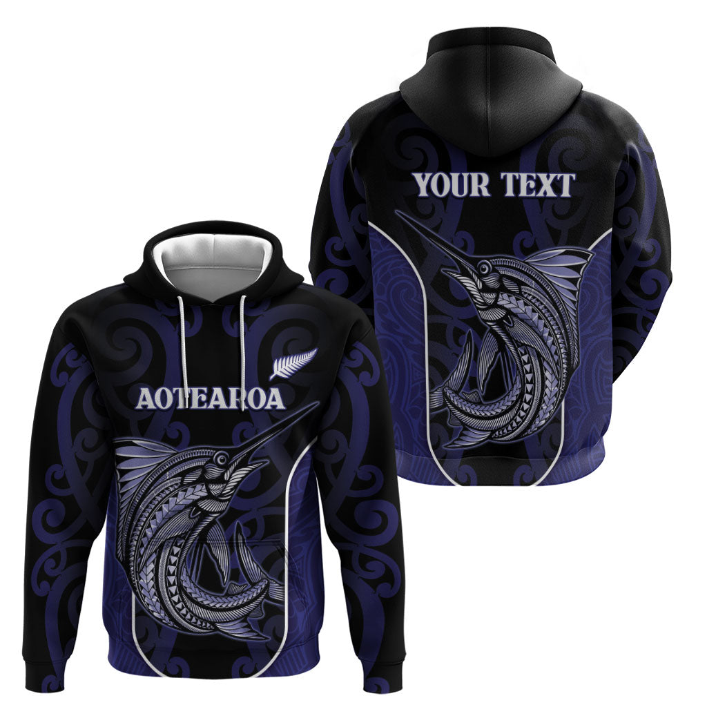 Personalised New Zealand Aotearoa Hoodie Blue Marlin Fishing Maori Pattern LT05 - Polynesian Pride
