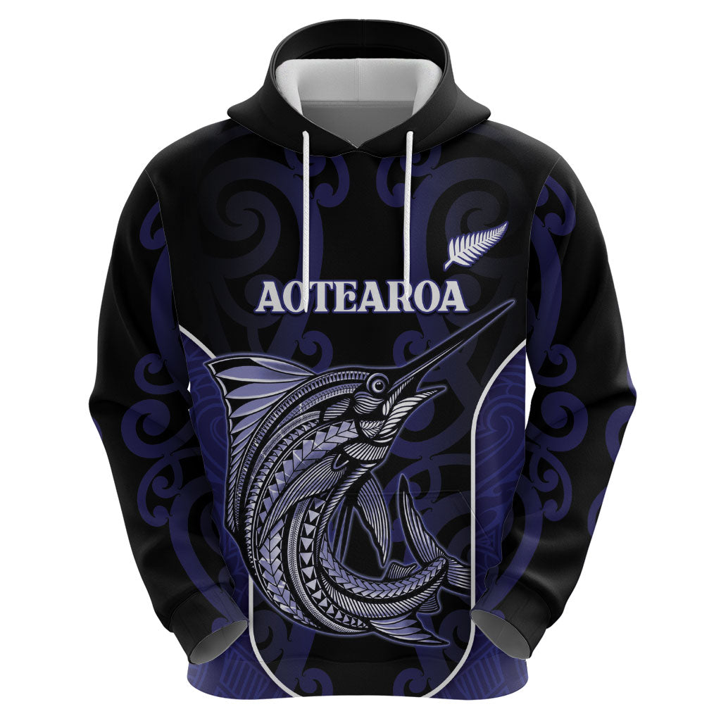 Personalised New Zealand Aotearoa Hoodie Blue Marlin Fishing Maori Pattern LT05 - Polynesian Pride
