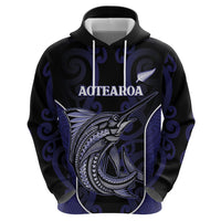 Personalised New Zealand Aotearoa Hoodie Blue Marlin Fishing Maori Pattern LT05 - Polynesian Pride