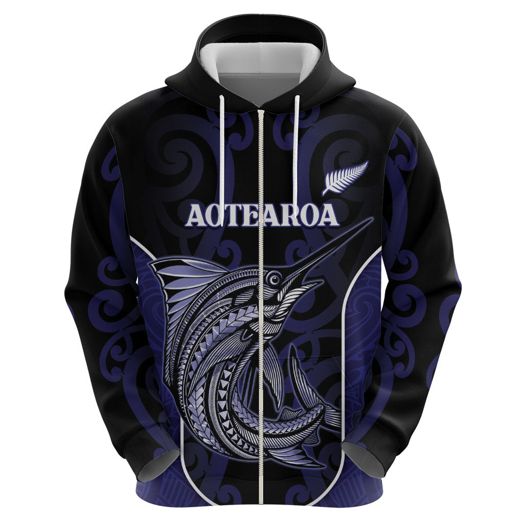 Personalised New Zealand Aotearoa Hoodie Blue Marlin Fishing Maori Pattern LT05 - Polynesian Pride