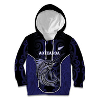 Personalised New Zealand Aotearoa Kid Hoodie Blue Marlin Fishing Maori Pattern LT05 Hoodie Black - Polynesian Pride