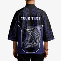 Personalised New Zealand Aotearoa Kimono Blue Marlin Fishing Maori Pattern
