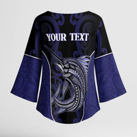 Personalised New Zealand Aotearoa Kimono Sleeve Blouse Blue Marlin Fishing Maori Pattern LT05 - Polynesian Pride