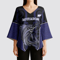 Personalised New Zealand Aotearoa Kimono Sleeve Blouse Blue Marlin Fishing Maori Pattern LT05 - Polynesian Pride
