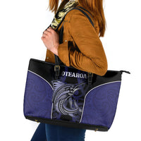 New Zealand Aotearoa Leather Tote Bag Blue Marlin Fishing Maori Pattern LT05 Black - Polynesian Pride