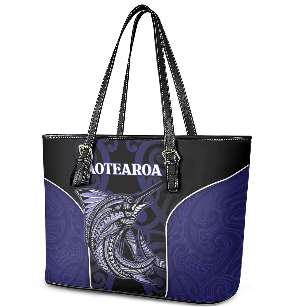 New Zealand Aotearoa Leather Tote Bag Blue Marlin Fishing Maori Pattern LT05 - Polynesian Pride
